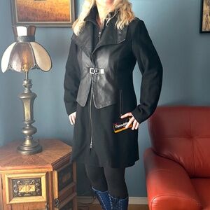 Vintage Danier black wool blend and real leather Thinsulate coat NWT